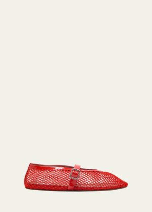 Alaia red mesh ballerinas