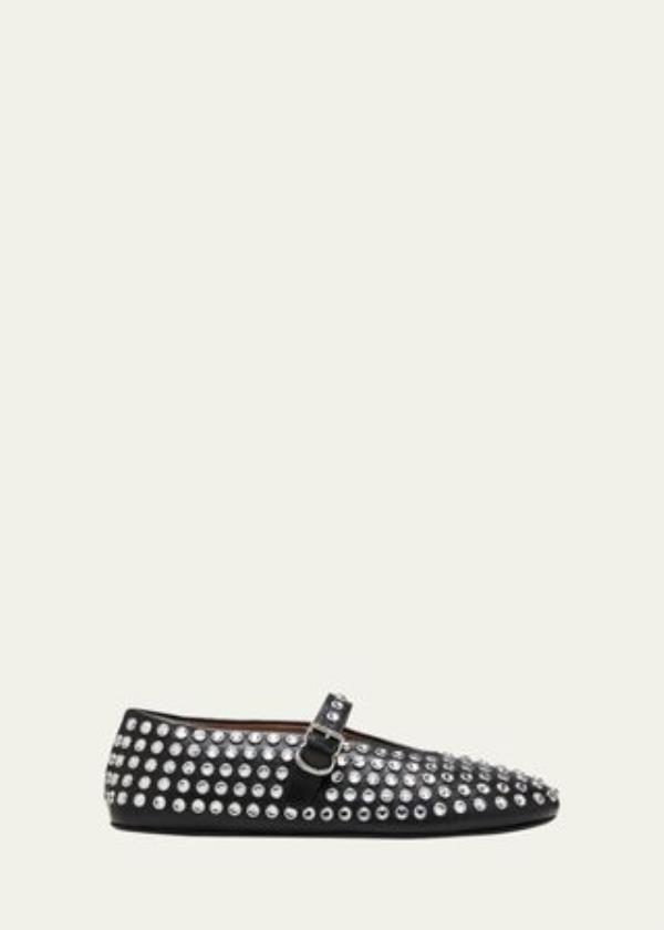 Leather Mary Jane Flats With Allover Studs