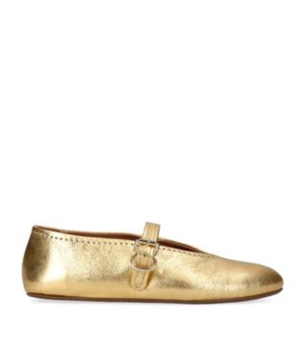 Womens Alaïa Gold me<em></em>tallic Strap Ballet Flats | Harrods # {countrycode}